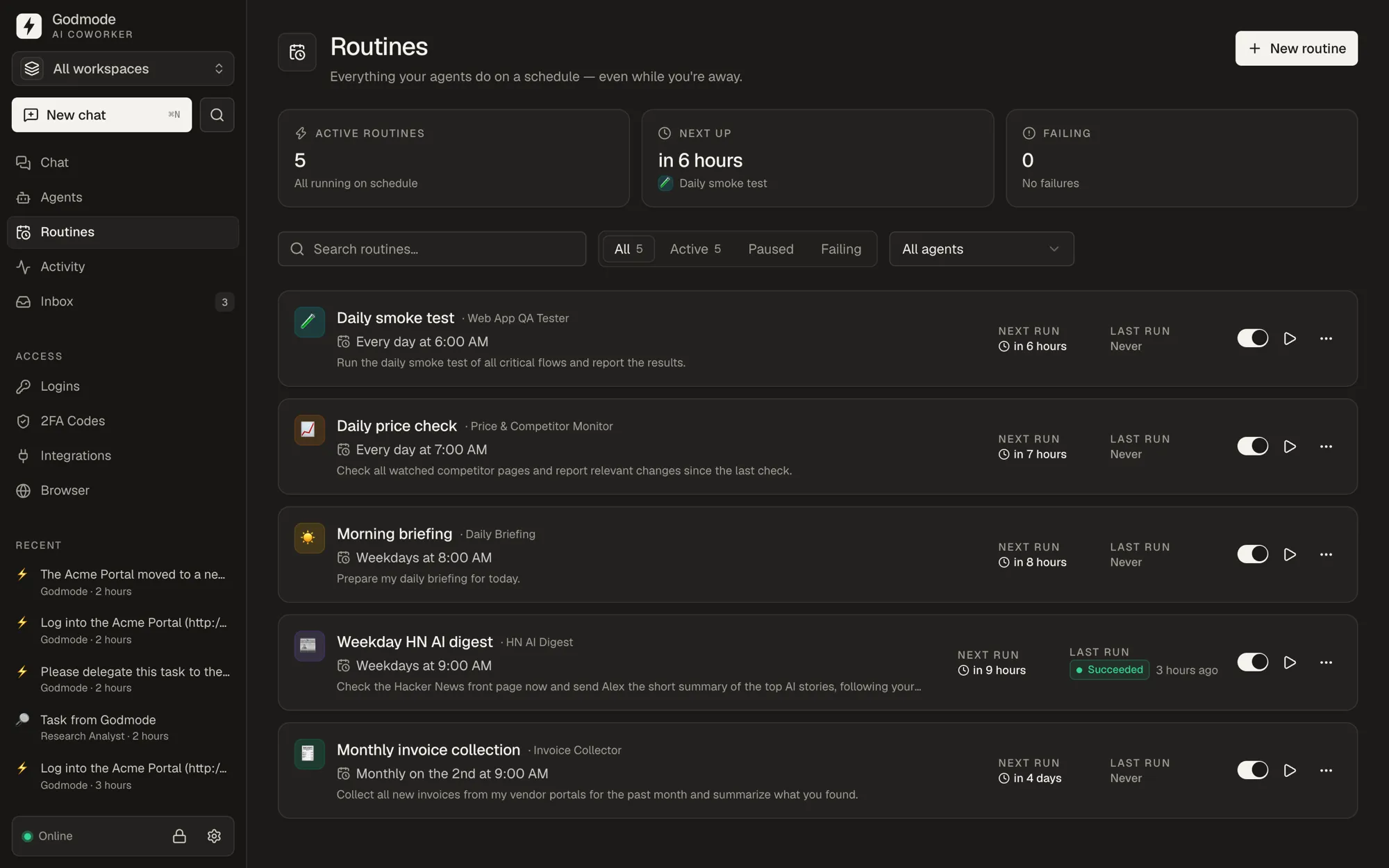Routines: Everything that runs on its own, at a glance